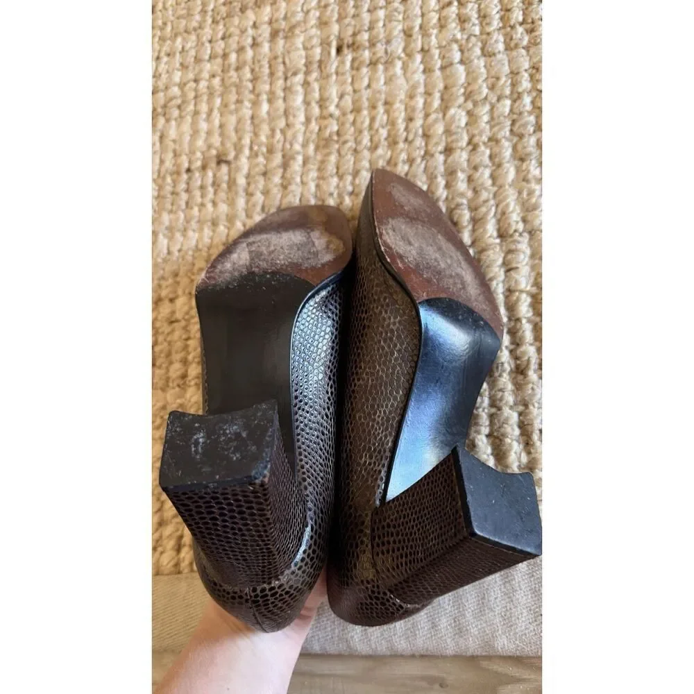 Vintage Stuart Weitzman Brown Lizard Embossed Block Heels